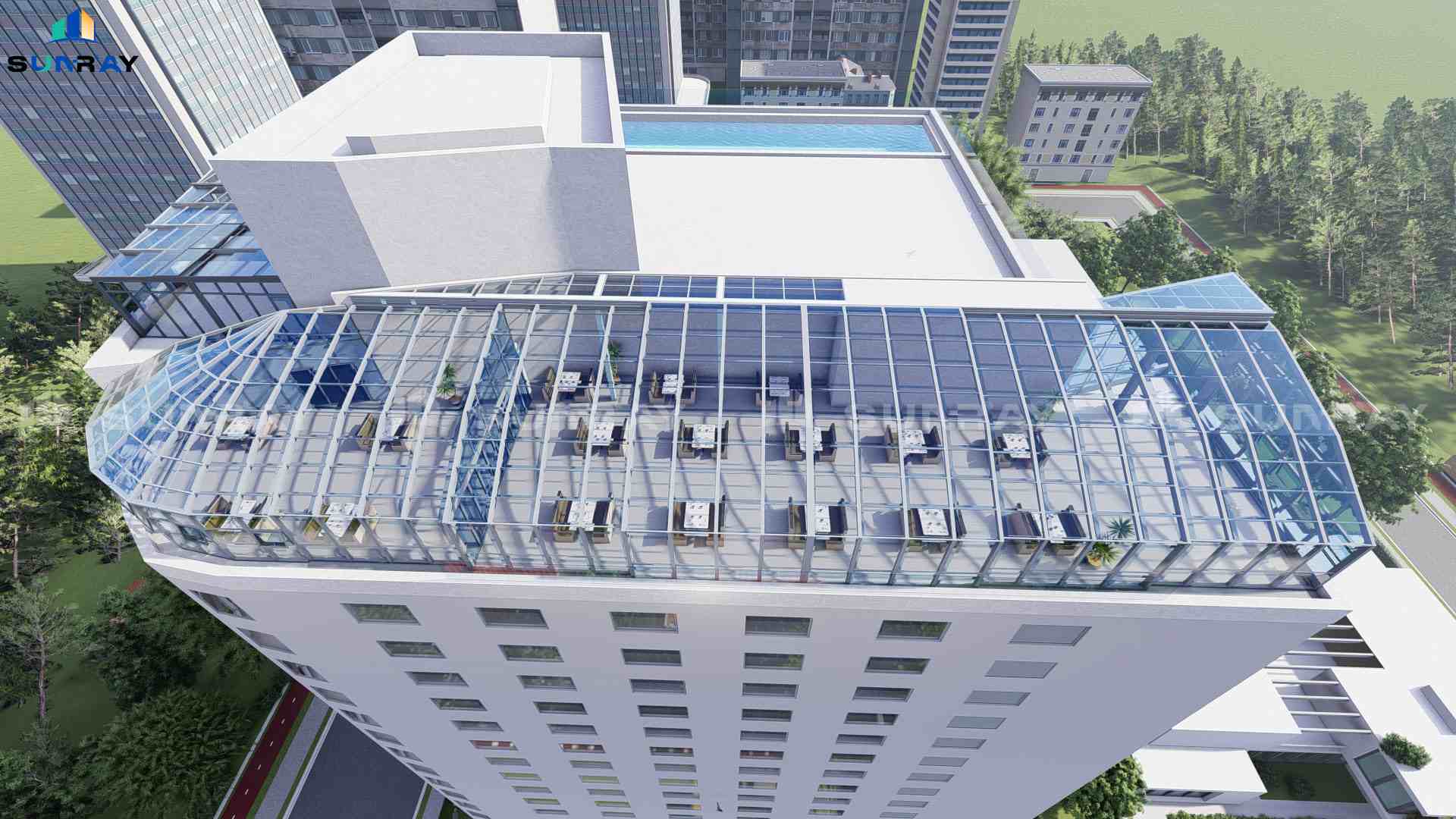 Sunray Fixed + Retractable Sunroom Solution for Vietnam Rooftop Restaurant